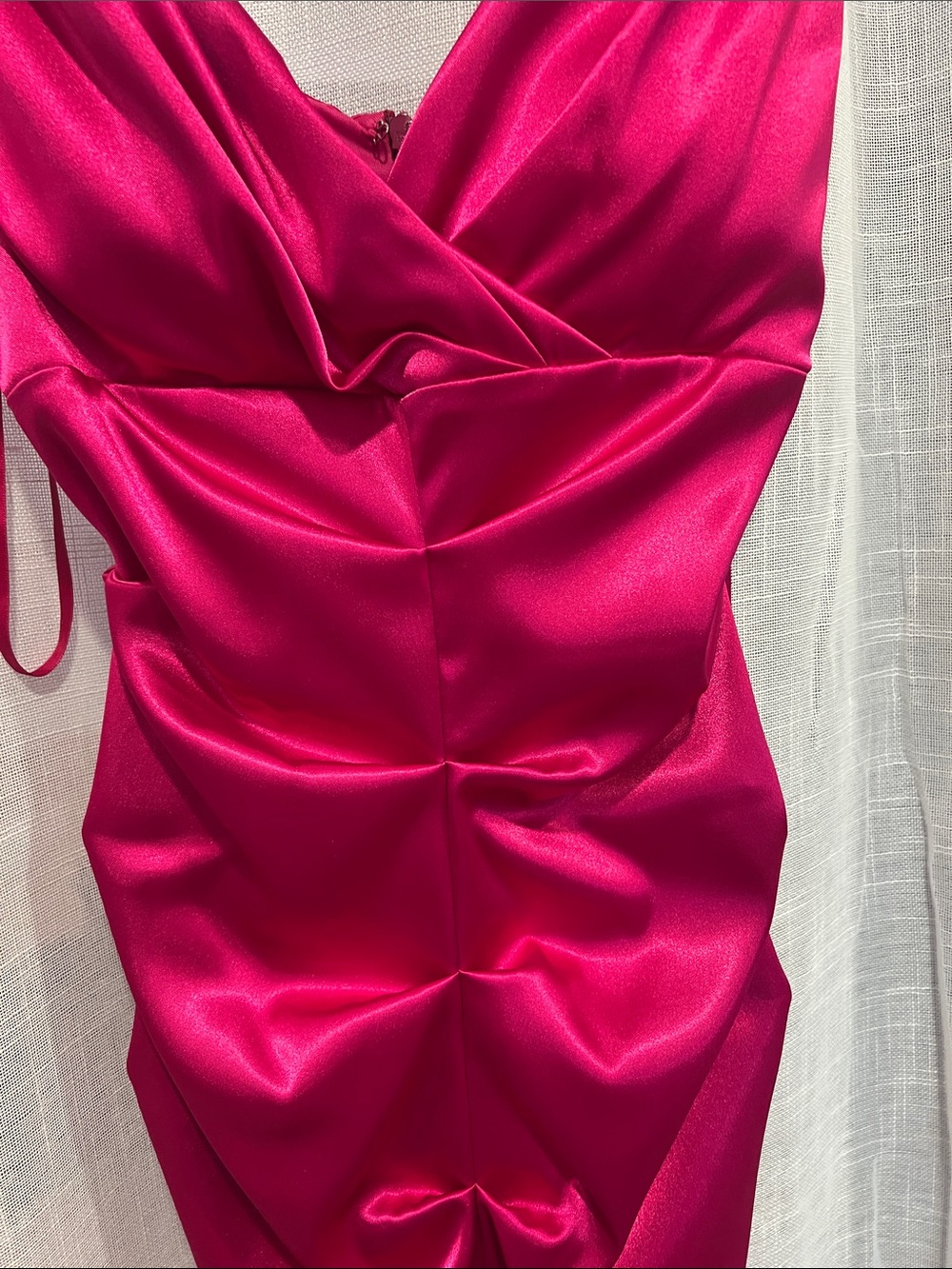 Caché magenta Satin Ruched V-Neck fishtail Evening Dress gown vintage Y2K - Picture 4 of 7